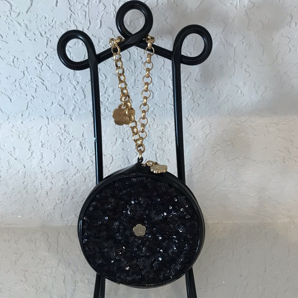 Eric Javits Black Sequin Round Wristlet Bag